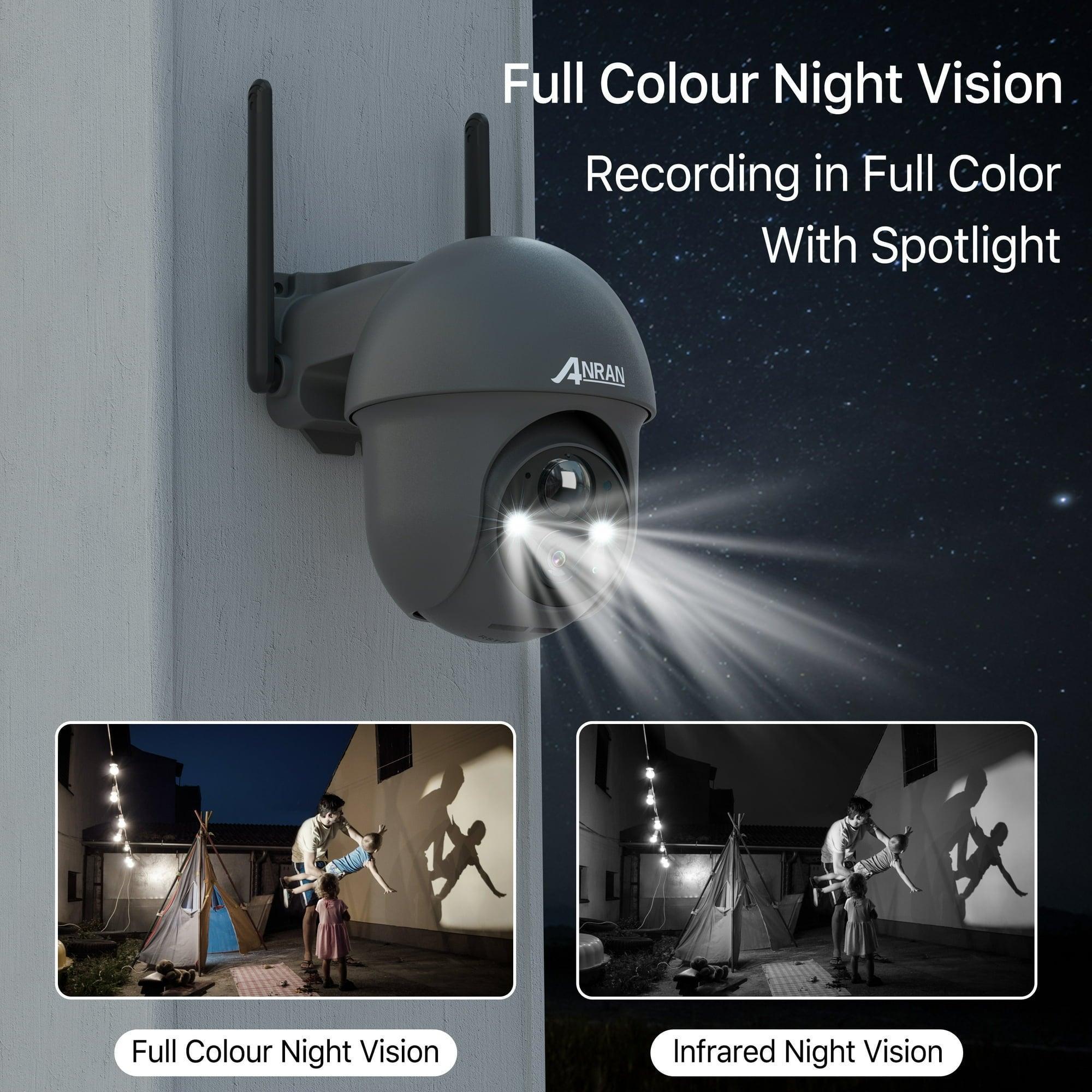 ANRAN Wireless Solar Security Camera Outdoor, 360° View, 2K Resolution, Smart Siren, Spotlights, Color Night Vision, PIR Detection, Pan/Tilt, 2-Way Talk - ClubOn