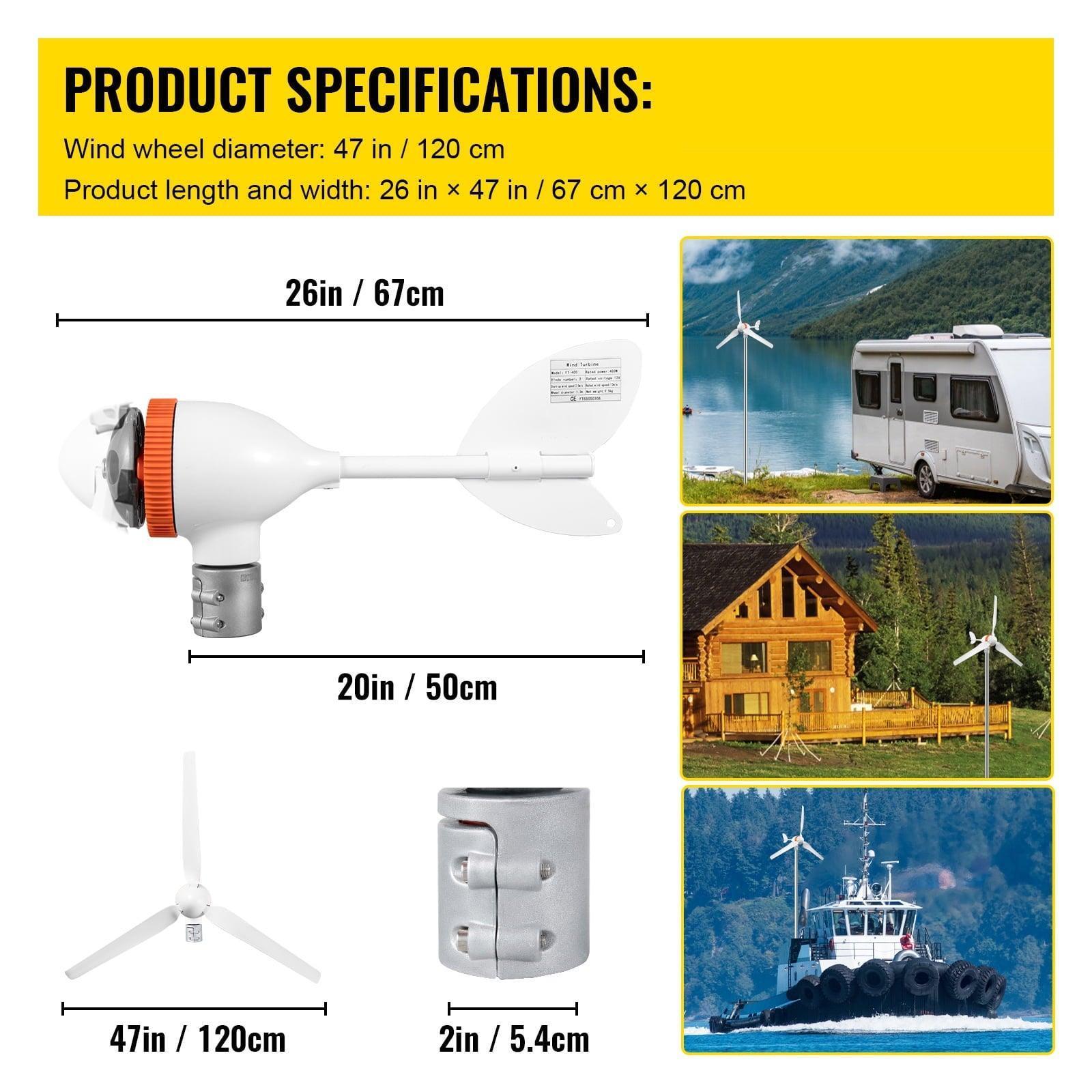 SKYSHALO Wind Turbine Generator – 12V/AC, 400W Wind Power Kit with MPPT Controller, 5 Blades, Auto Adjust Windward Direction - ClubOn