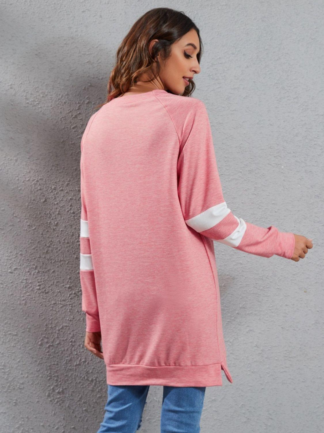 Full Size Striped Round Neck Long Sleeve T-Shirt - ClubOn