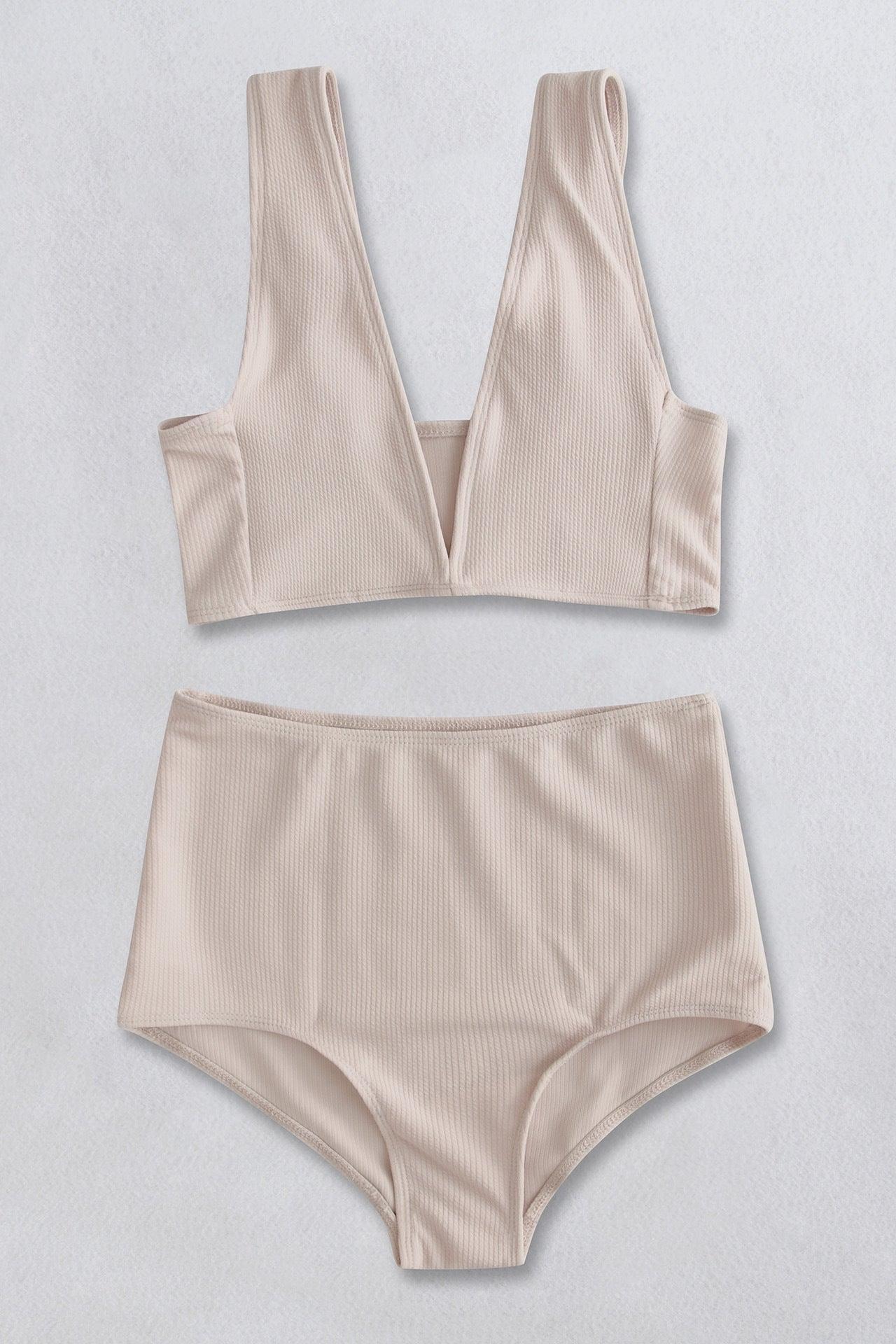 Ribbed V-Neck Bikini Set - ClubOn