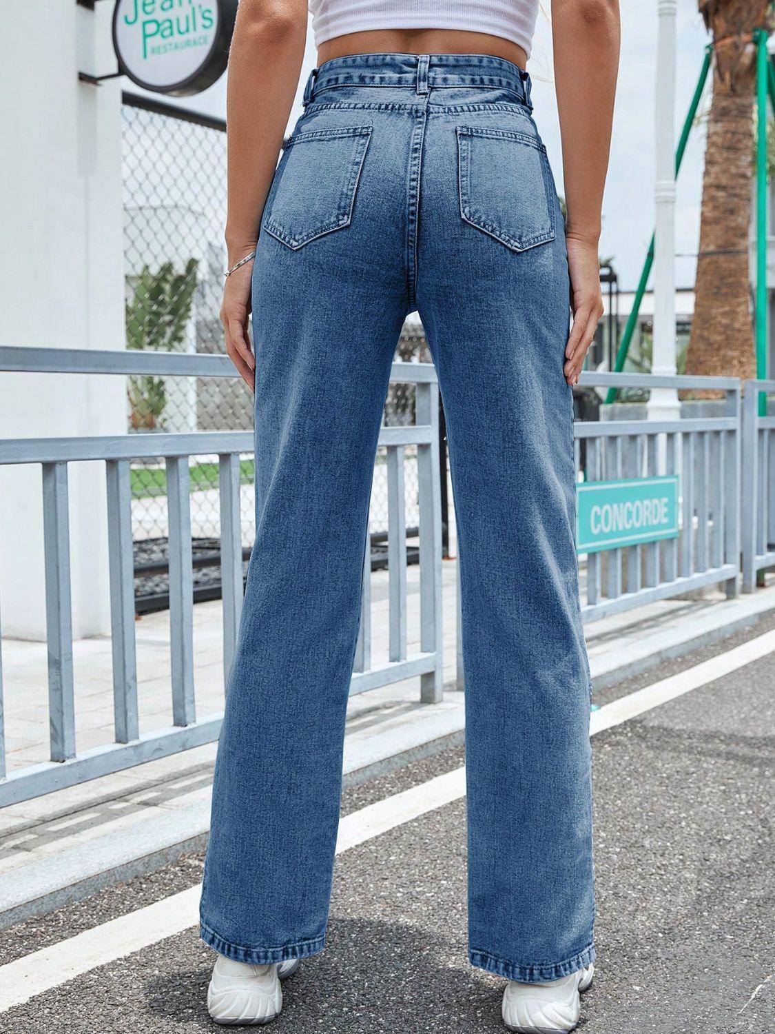 Slit High Waist Jeans with Pockets - ClubOn