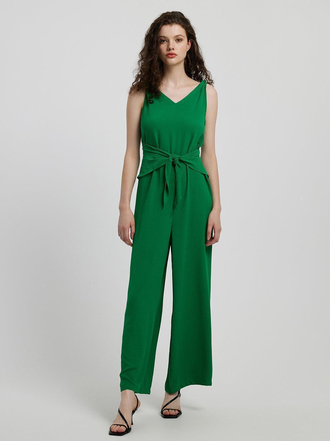 Honey Knot Detail Tie Front Sleeveless Jumpsuit - ClubOn