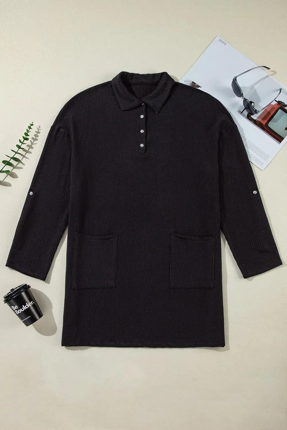 Plus Size Pocketed Long Sleeve Mini Dress - ClubOn