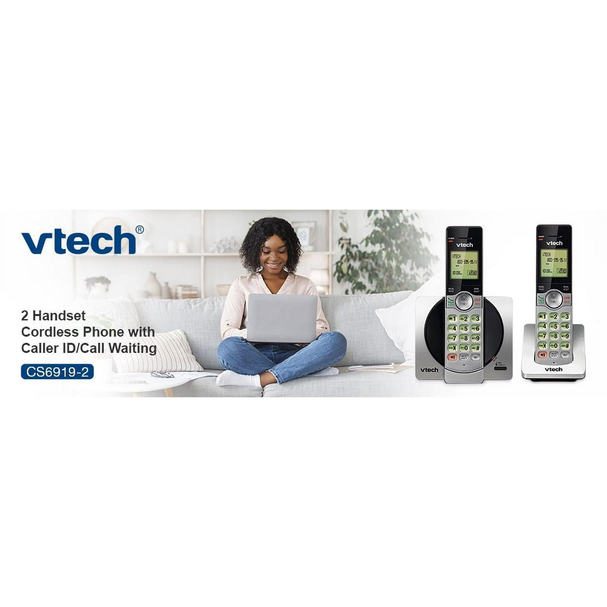 VTech CS6919-2 DECT 6.0 Cordless Phone with Caller ID, Handset Speakerphone, 2 Handsets, Silver/Black - ClubOn