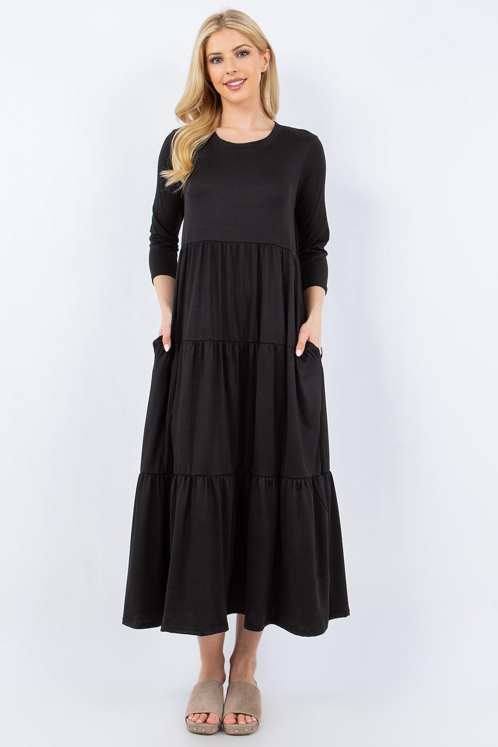 Celeste Full Size Tiered Midi Dress with Pockets - ClubOn