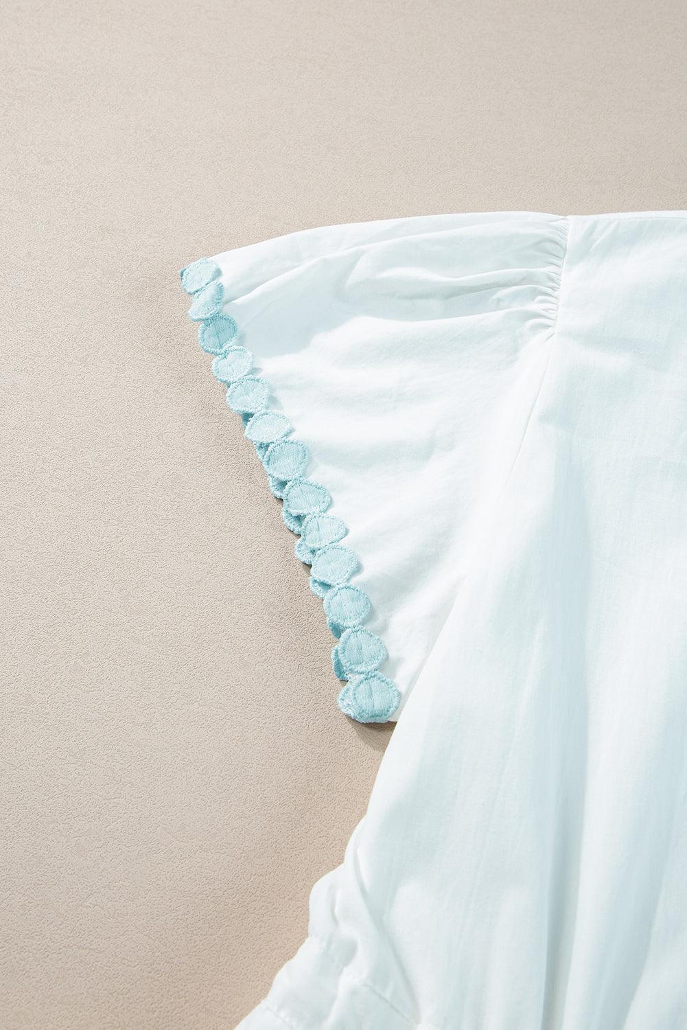 Contrast Trim Button Up Short Sleeve Dress - ClubOn