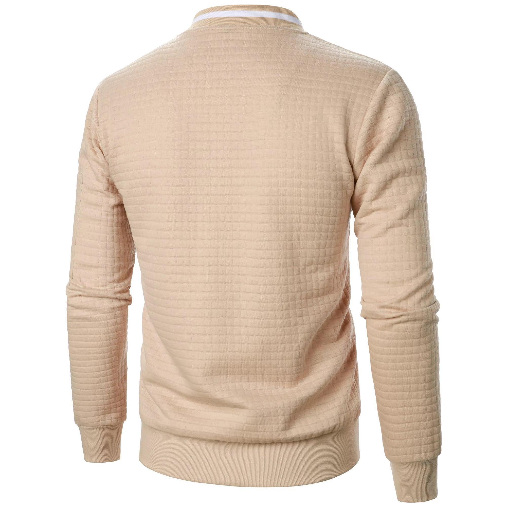 Men's Zipper Stand Collar Plaid Hoodie - Casual Cardigan Coat - ClubOn