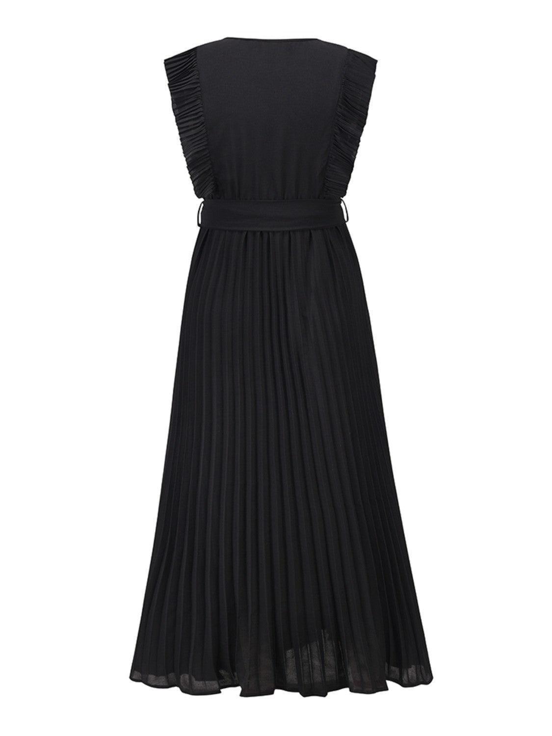 Tied Surplice Cap Sleeve Pleated Dress - ClubOn