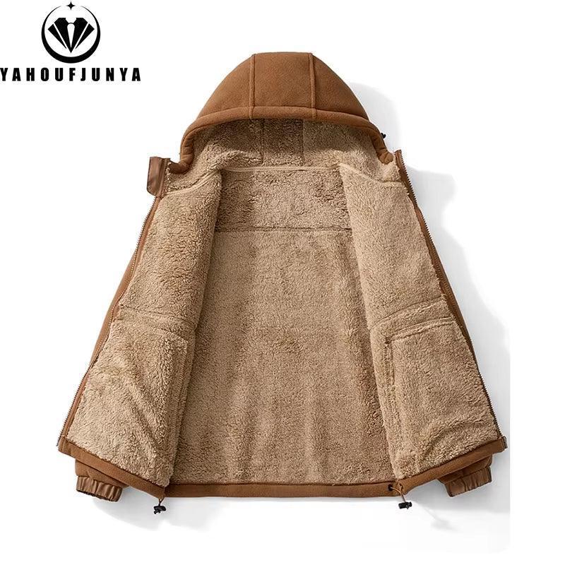 Men’s Winter Fleece Hooded Jacket – Solid Color Zipper Casual Coat - ClubOn