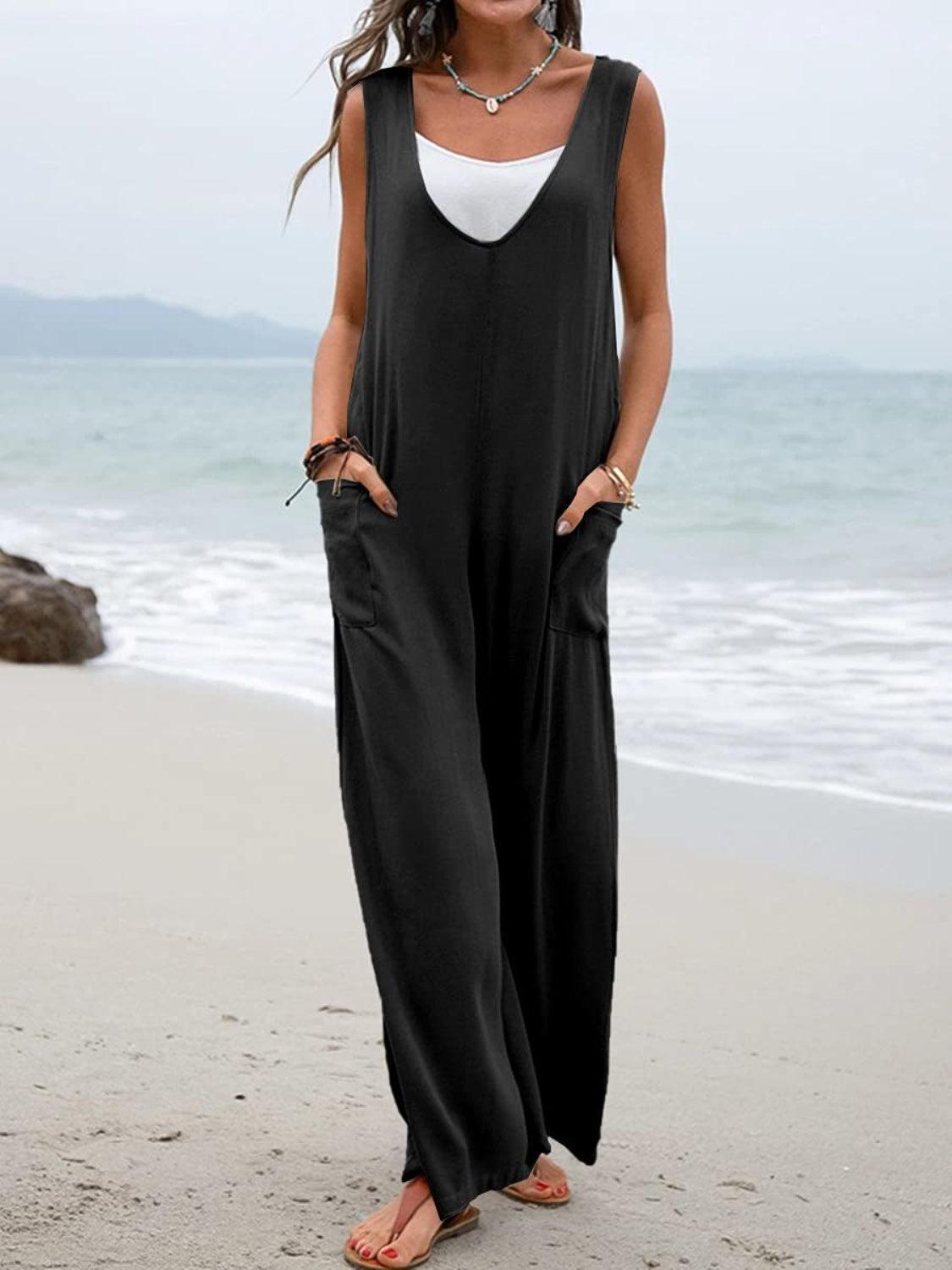 Full Size Wide Strap Jumpsuit with Pockets - ClubOn