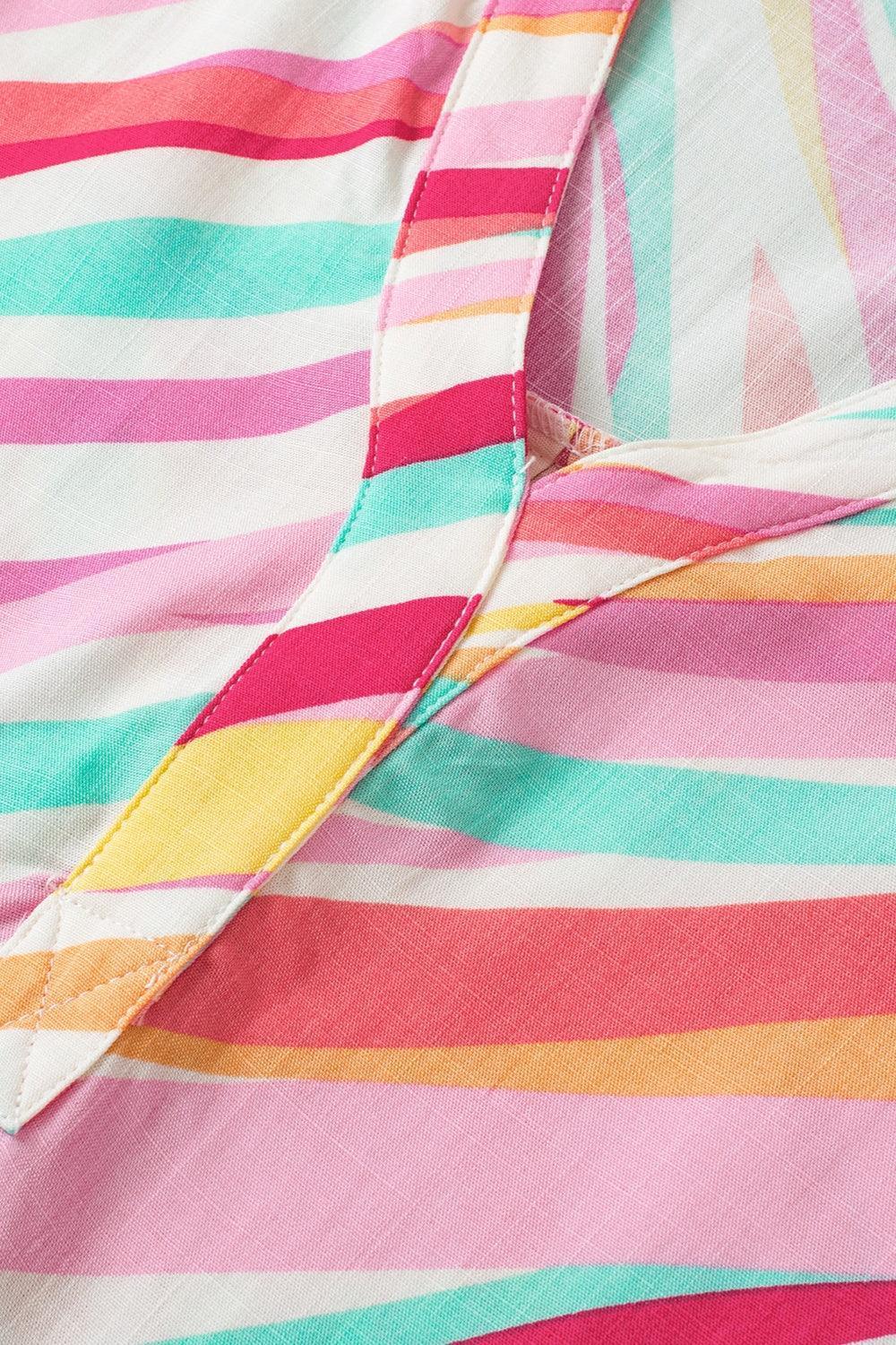 Plus Size Printed Notched Short Sleeve Blouse - ClubOn