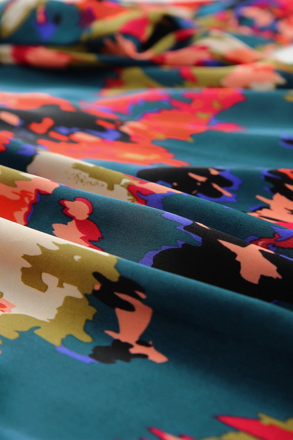 Plus Size Printed Johnny Collar Long Sleeve Blouse - ClubOn