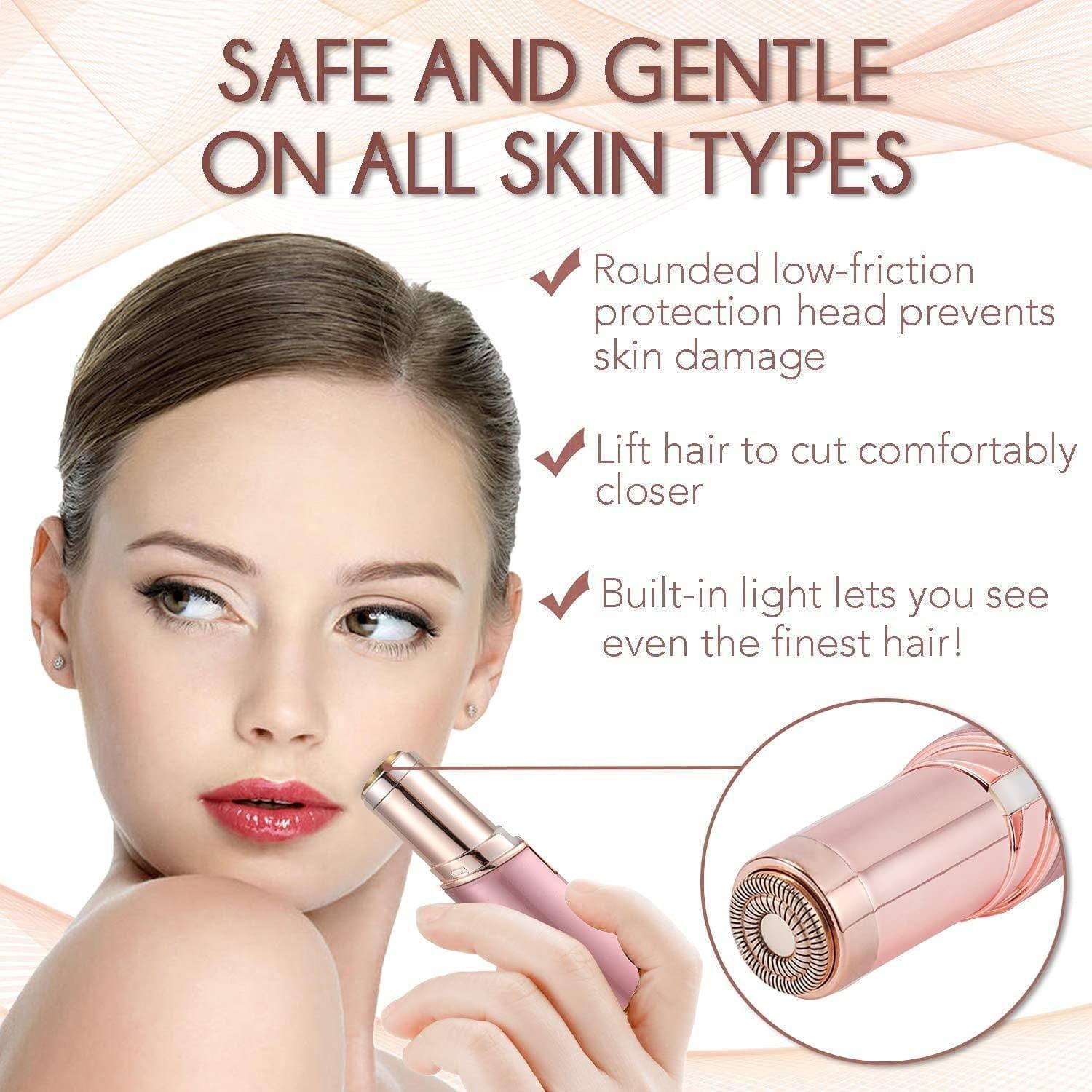 Skywee Painless Hair Removal for Women, Rechargeable Facial Hair Remover, 2 x Replacement Heads, Best Electric Shaver for Upper Lip, Chin, & Mustache - ClubOn