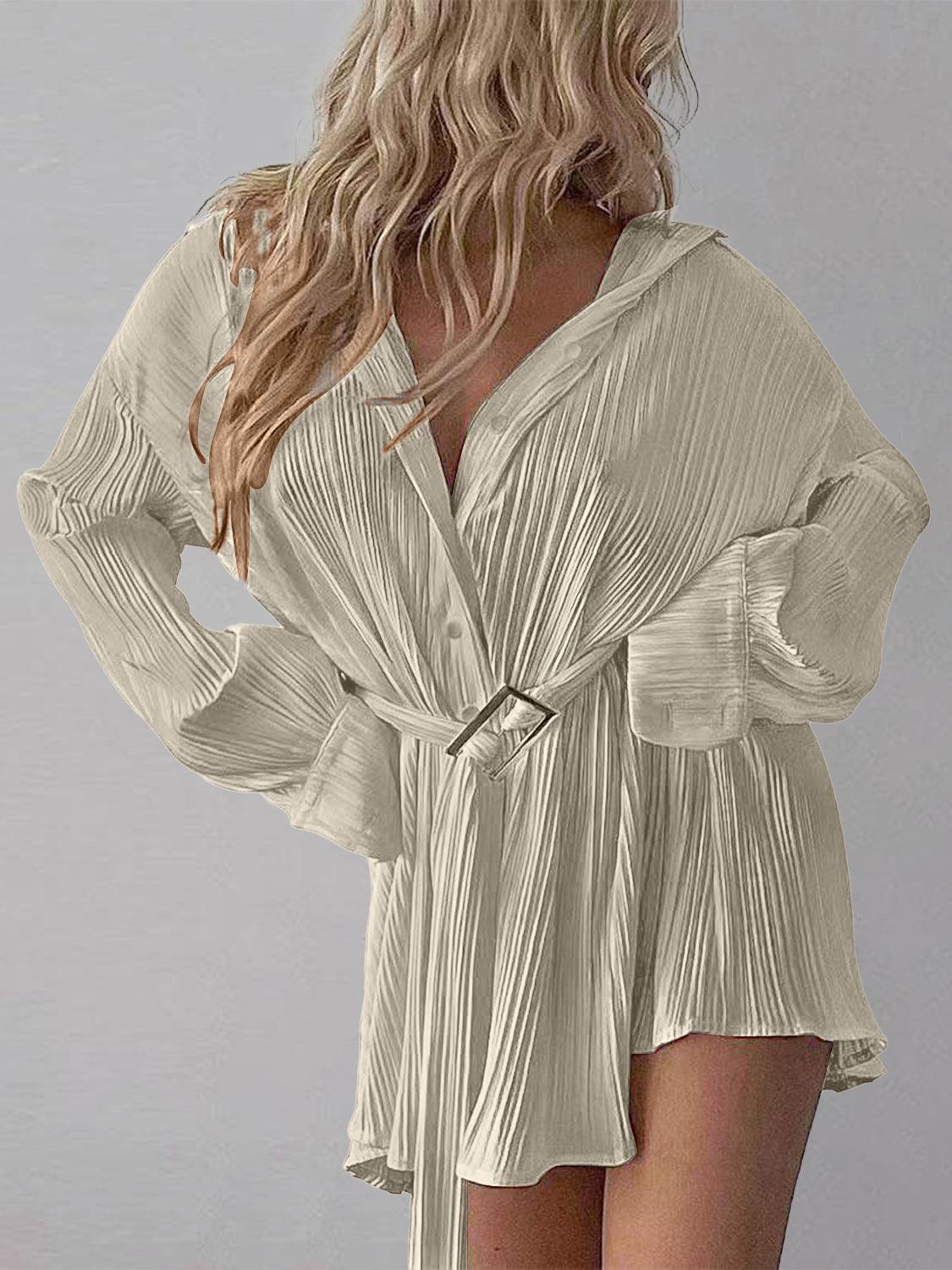 Button Up Dropped Shoulder Shirt Dress - ClubOn