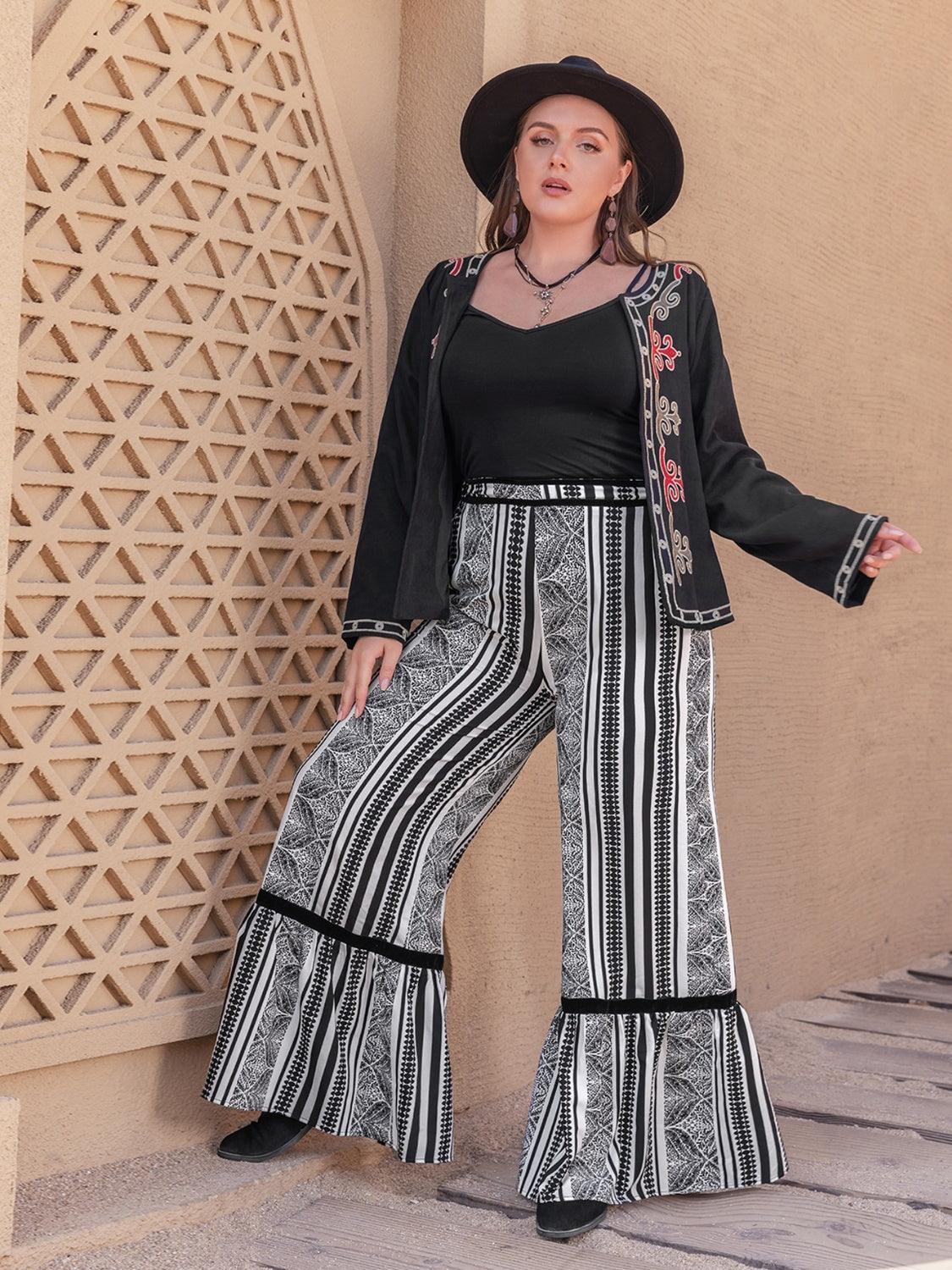 Plus Size Printed Wide Leg Pants - ClubOn