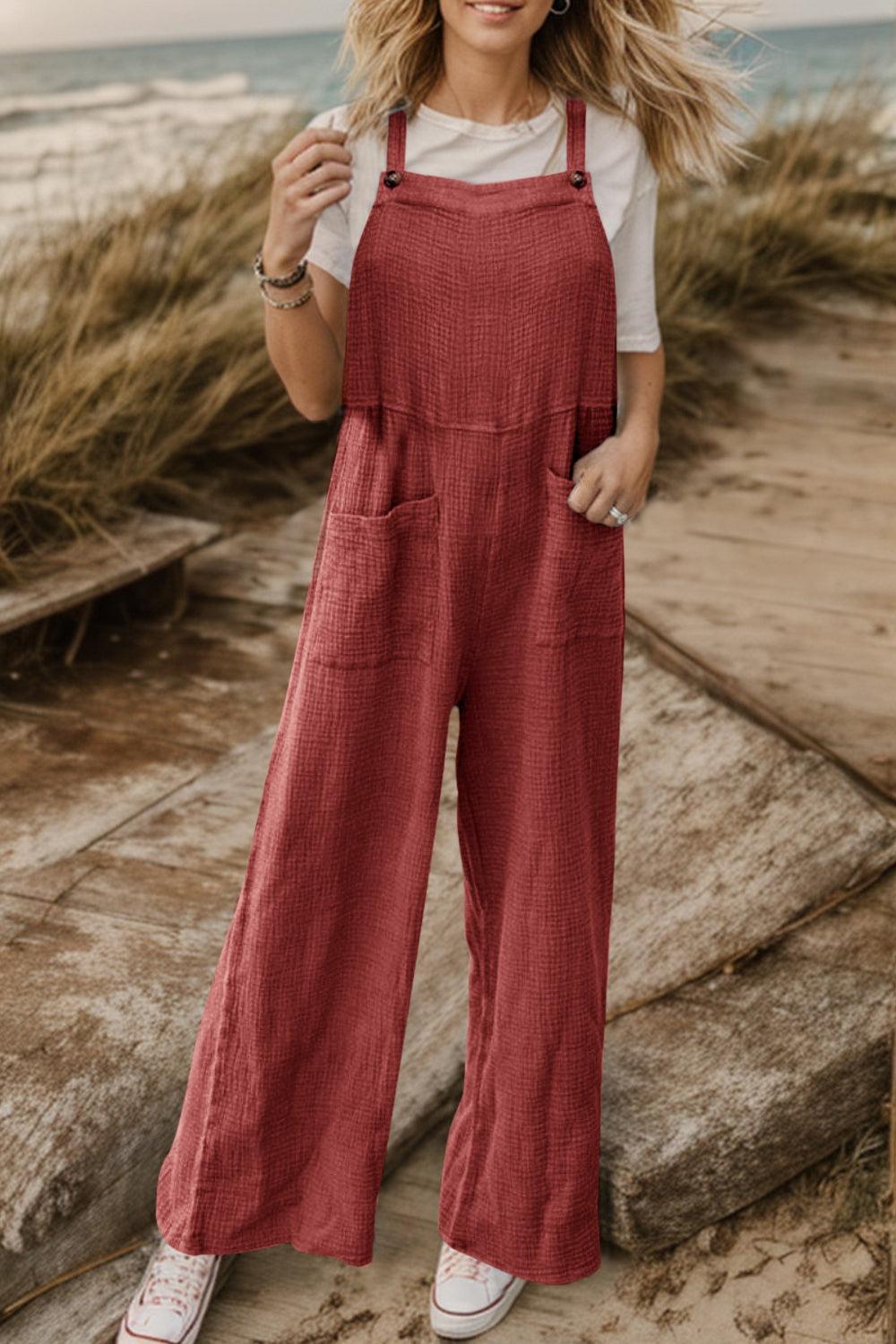 Full Size Wide Leg Front Pocket Jumpsuit - ClubOn