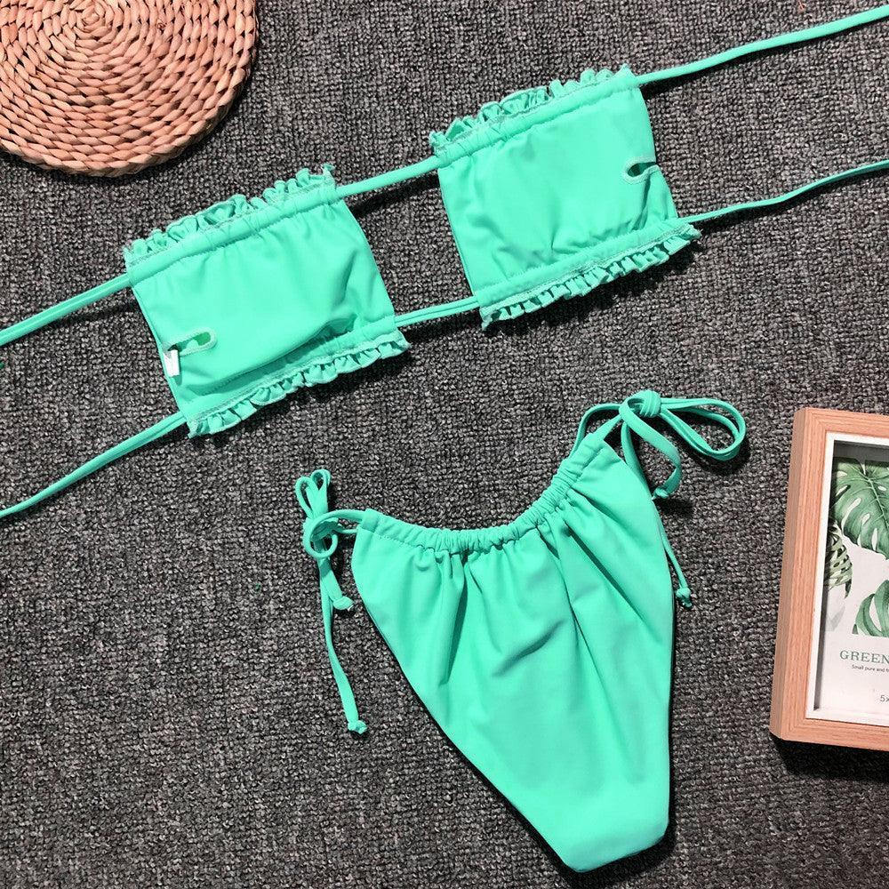 Frill Trim Ruched Bikini Set - ClubOn