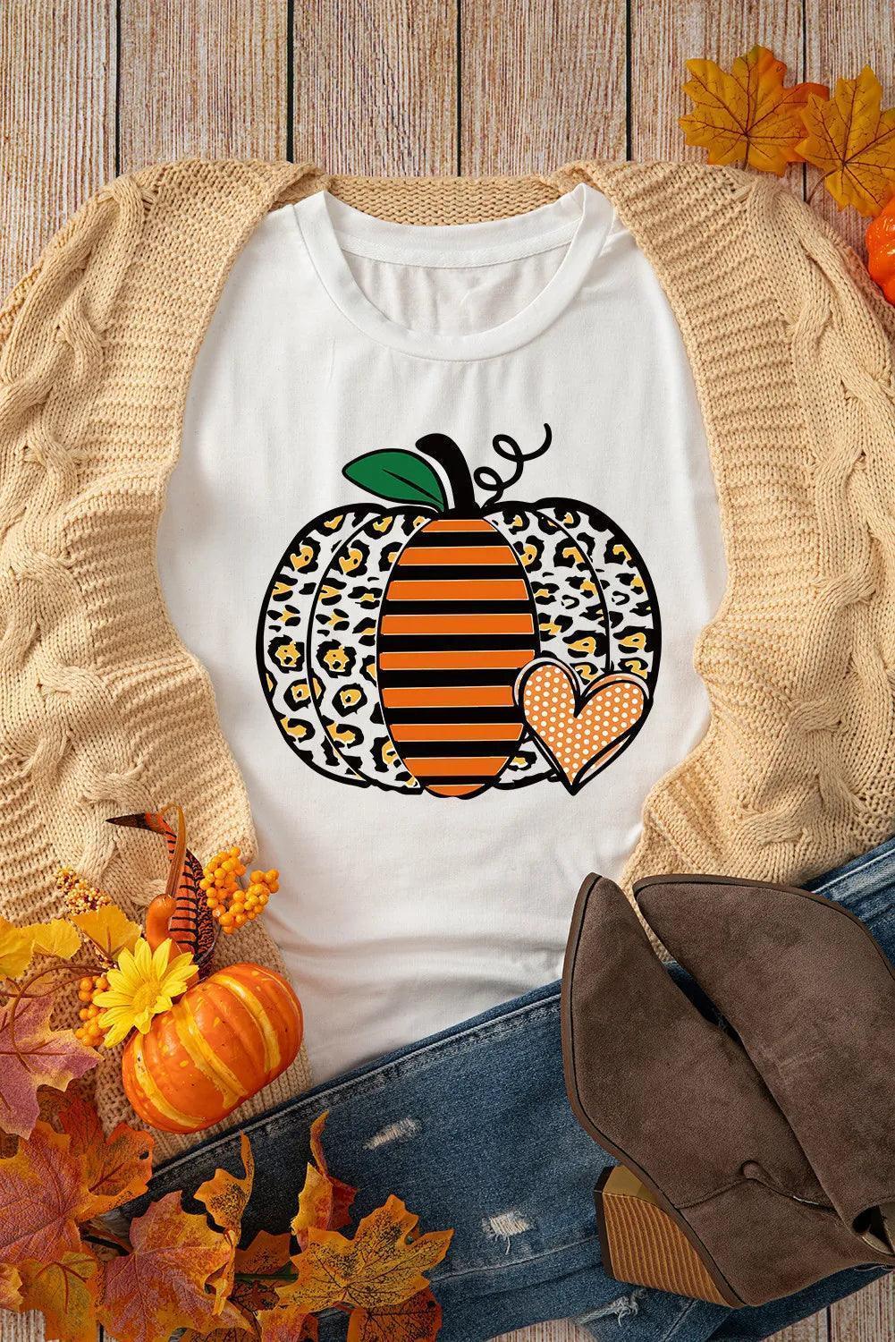 Pumpkin Graphic Round Neck Short Sleeve T-Shirt - ClubOn