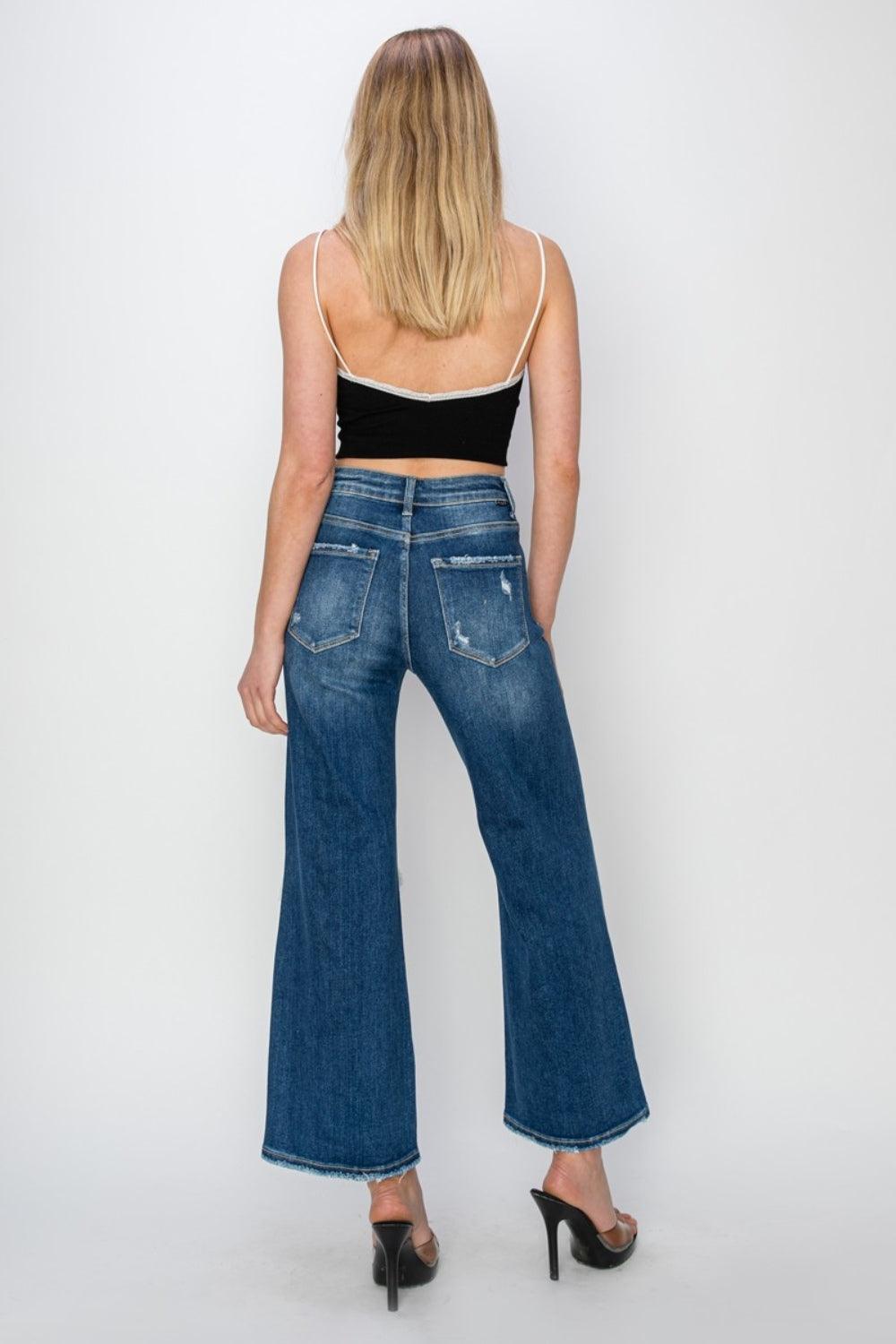 Risen Full Size High Rise Patch Detailed Wide Leg Crop Jeans - ClubOn
