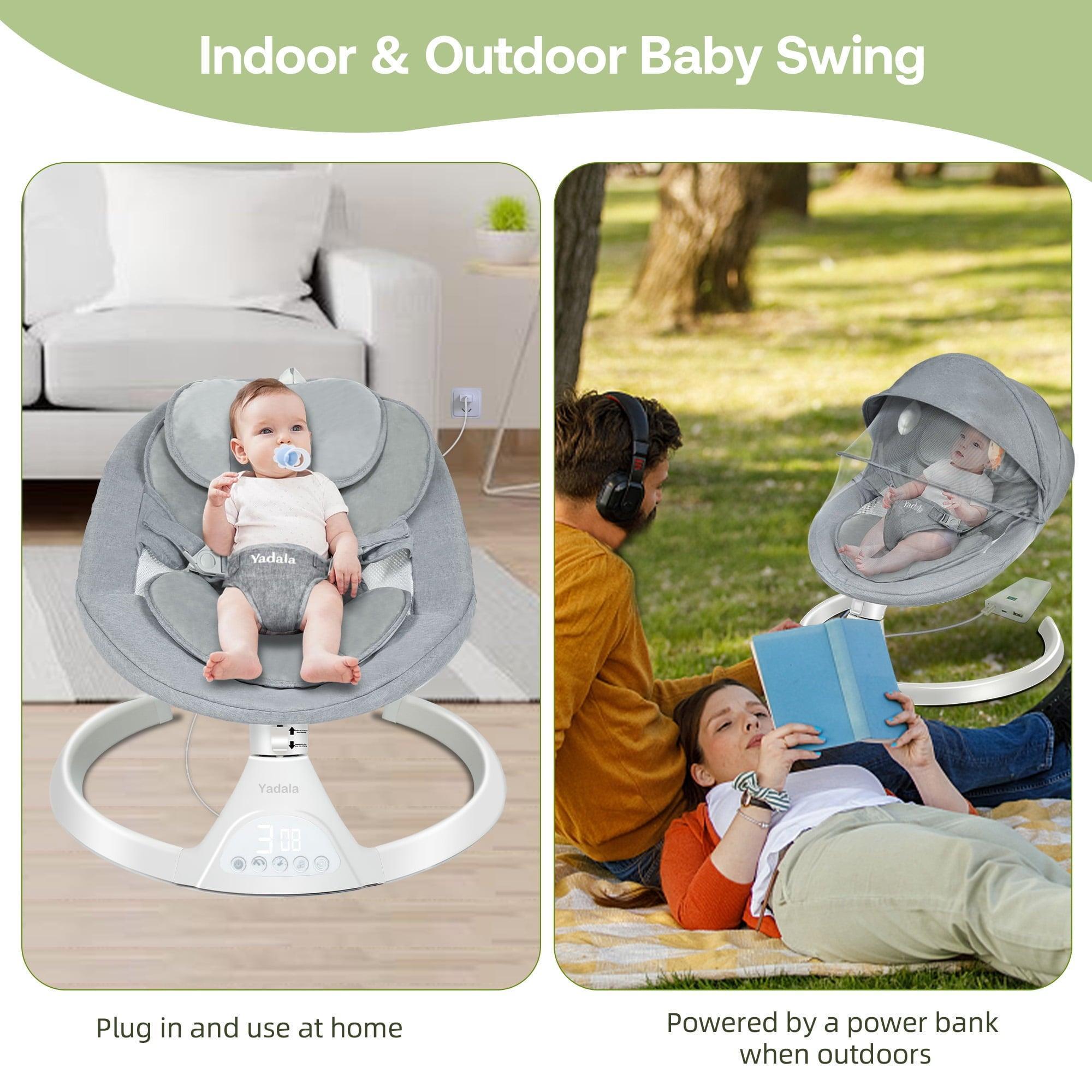 Baby Swing for Infants, Bluetooth Electric Baby Rocker Bouncer – Intelligent Auto Swing with 5 Speeds, Gray - ClubOn