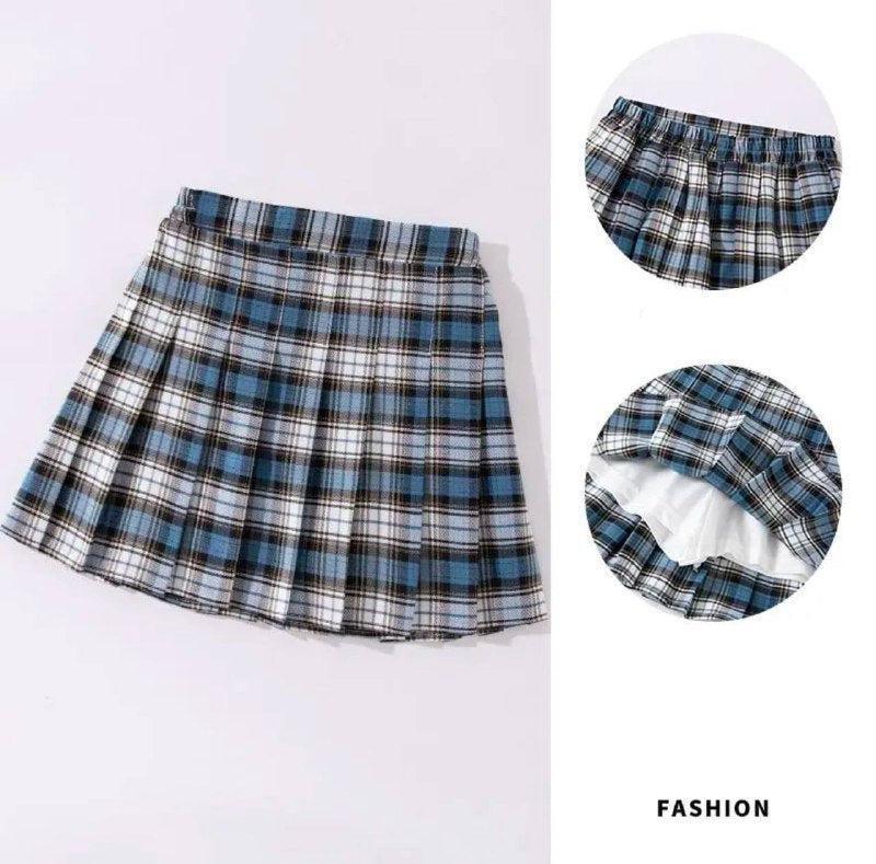 Girls High-Waist Plaid Pleated Skirt – A-Line School Uniform - ClubOn