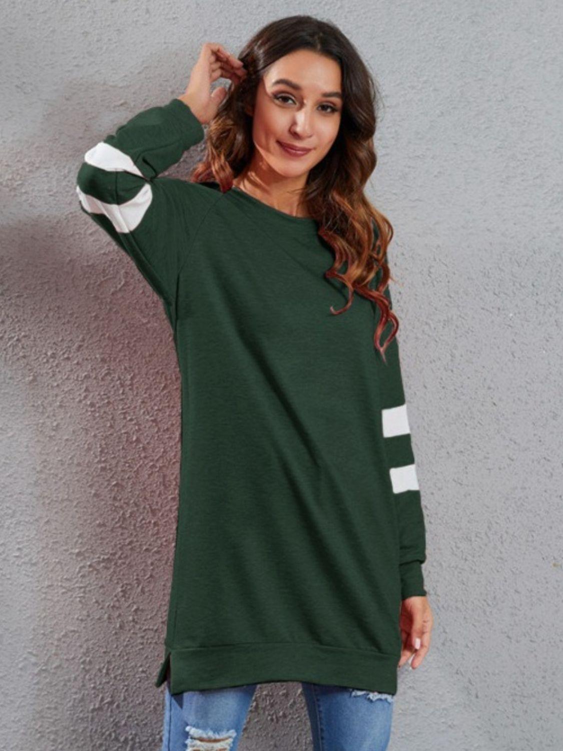 Full Size Striped Round Neck Long Sleeve T-Shirt - ClubOn
