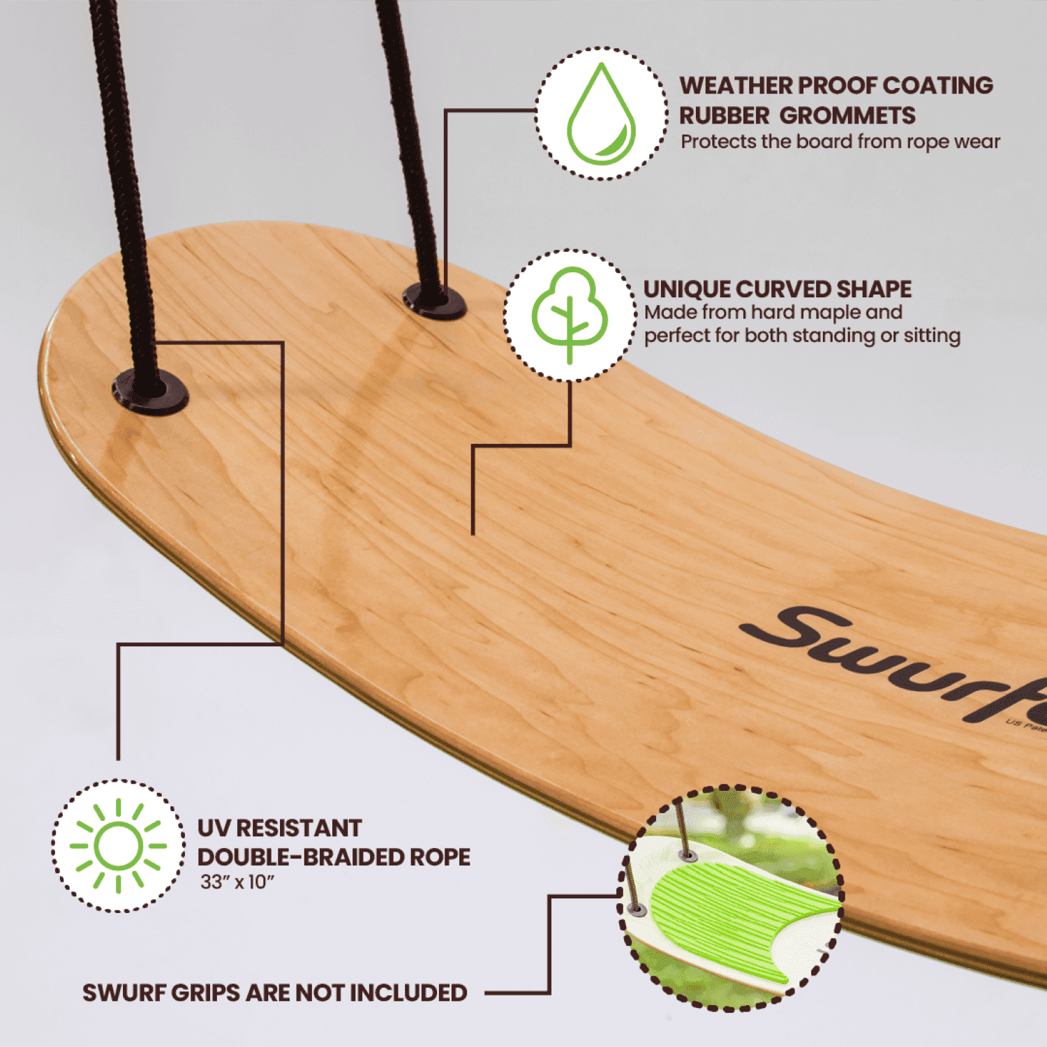 Swurfer The Original Stand-Up Surfing Swing – Wooden Outdoor Swing for Kids and Adults - ClubOn
