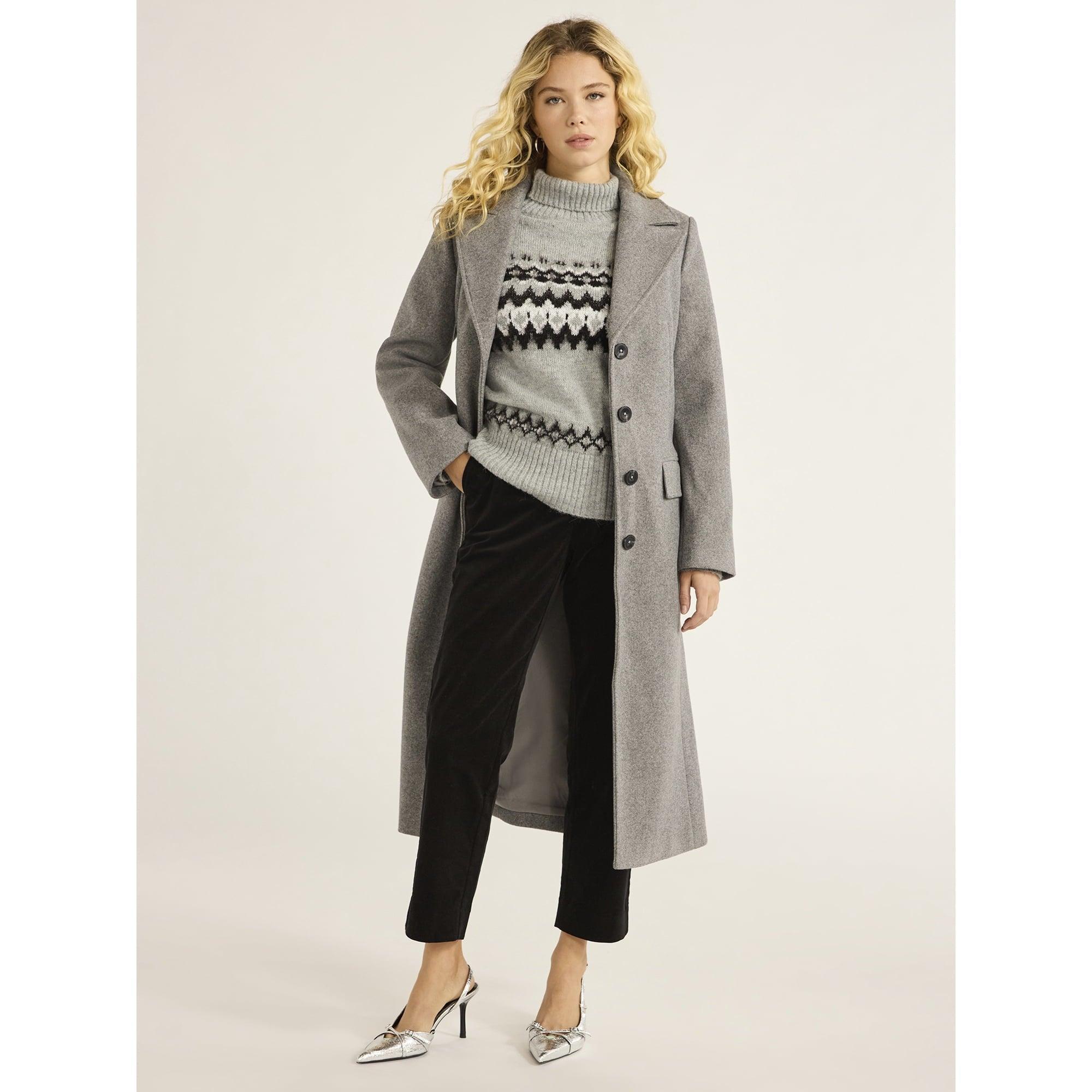 Free Assembly Women’s Faux Wool Long Coat, Sizes XS-XXXL | Warm & Stylish Outerwear - ClubOn