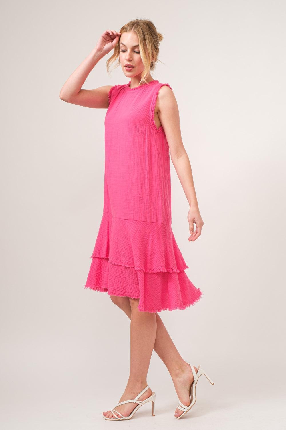 And The Why Washed Fringe Detail Tiered Dress - ClubOn