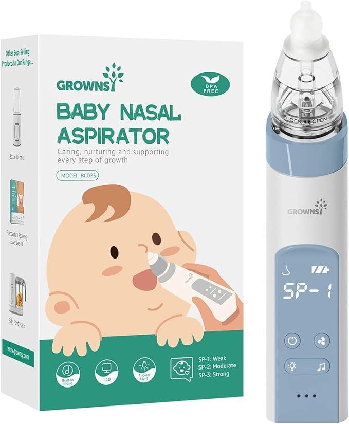 GROWNSY Nasal Aspirator for Baby, Electric Nose Sucker, Adjustable Suction, Music & Light Soothing, Purple - ClubOn