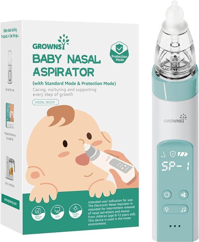 GROWNSY Nasal Aspirator for Baby, Electric Nose Sucker, Adjustable Suction, Music & Light Soothing, Purple - ClubOn