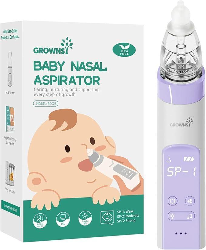 GROWNSY Nasal Aspirator for Baby, Electric Nose Sucker, Adjustable Suction, Music & Light Soothing, Purple - ClubOn