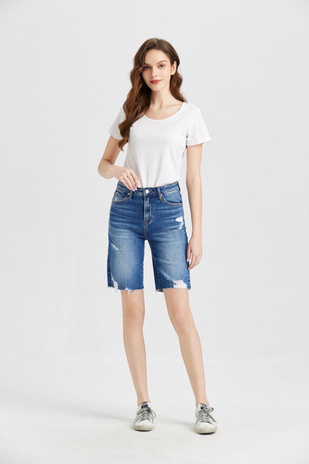 BAYEAS Full Size Super High Rise Denim Bermuda Shorts - ClubOn