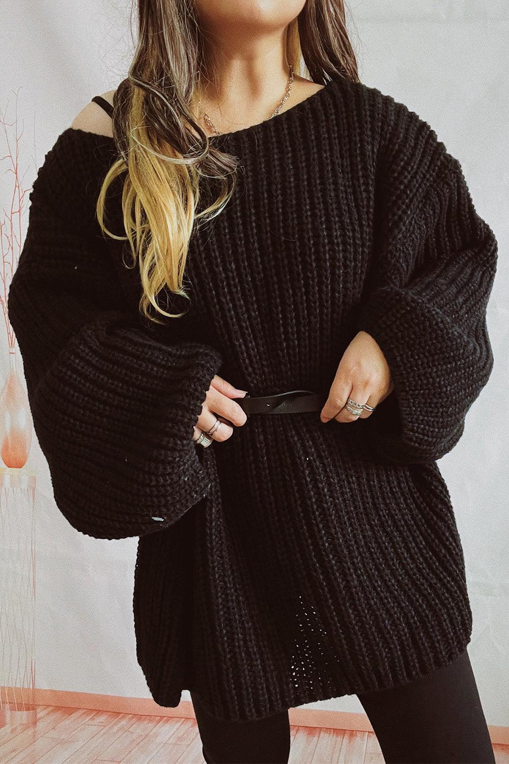 Boat Neck Dropped Shoulder Mini Sweater Dress - ClubOn