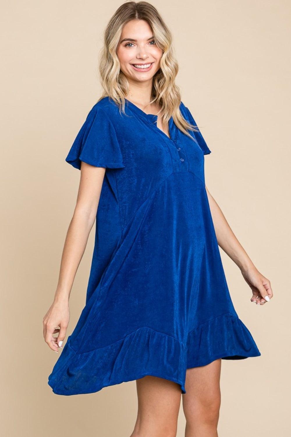 Culture Code Full Size Short Sleeve Ruffled Asymmetric Hem Dress - ClubOn
