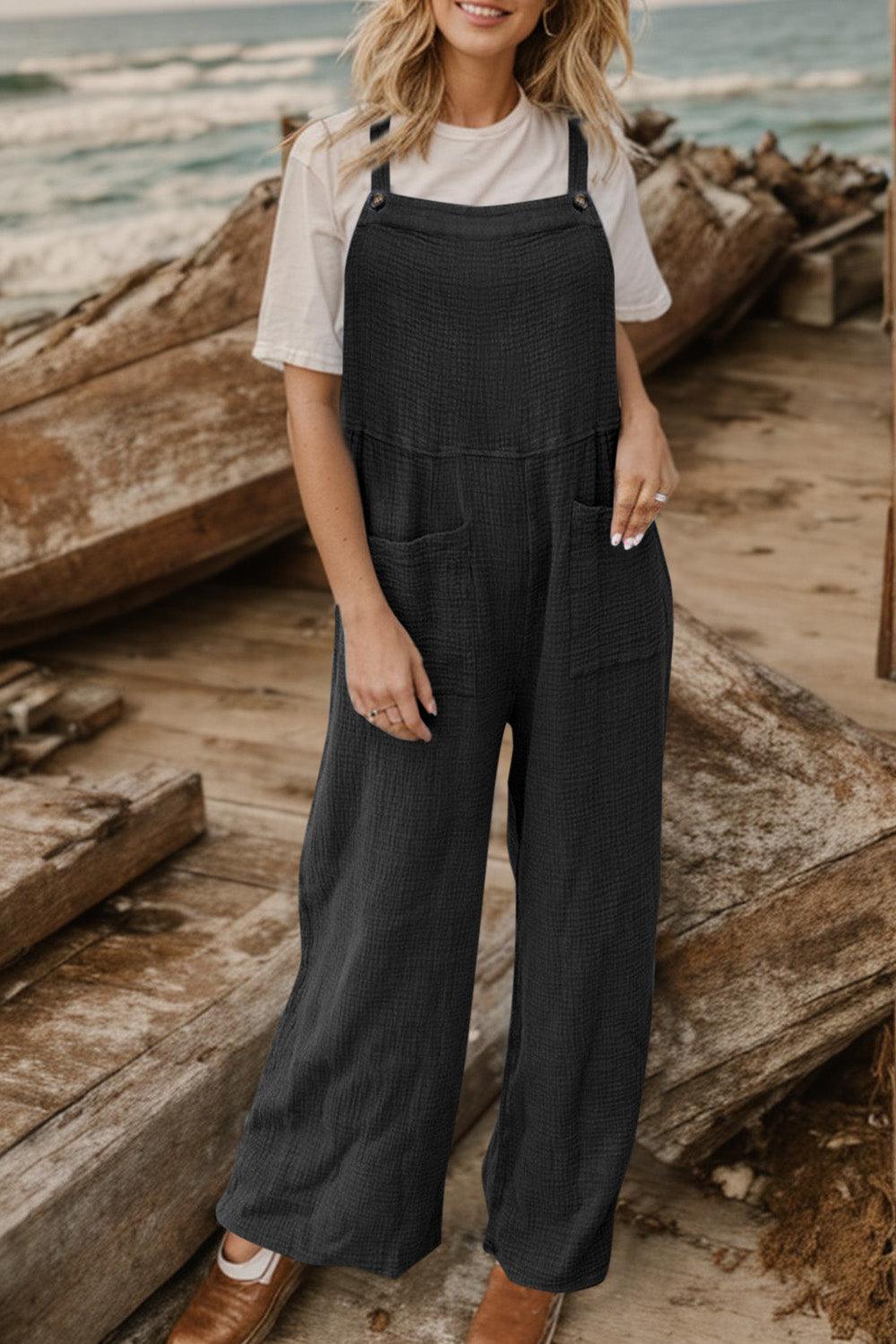 Full Size Wide Leg Front Pocket Jumpsuit - ClubOn