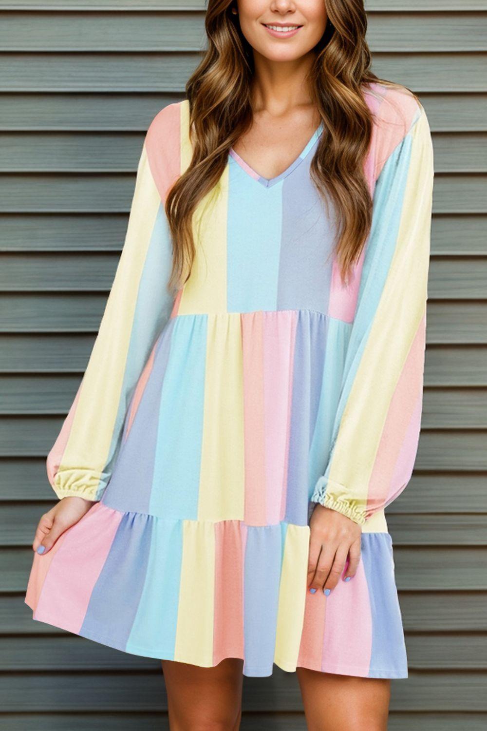 Color Block Long Sleeve Mini Dress - ClubOn