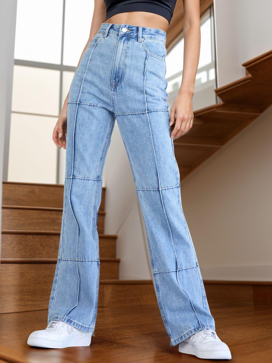High Waist Straight Jeans with Pockets - ClubOn
