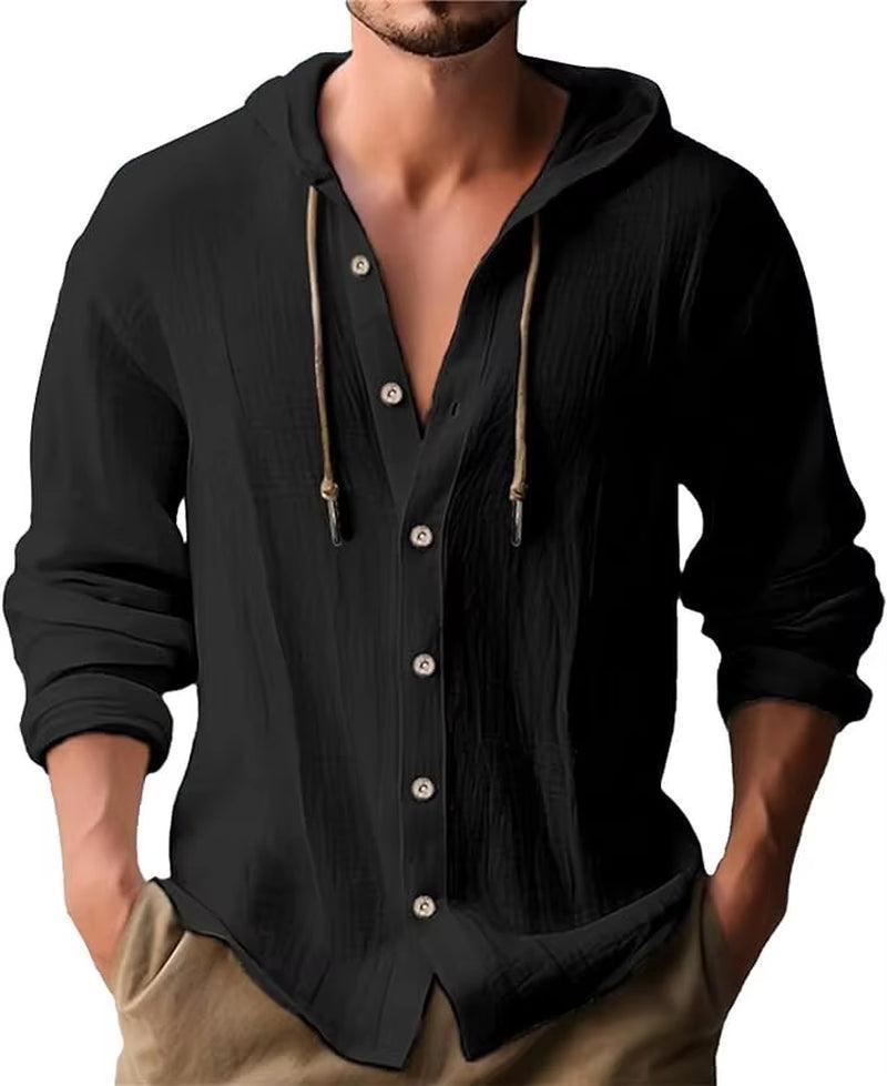 Summer Men's Hooded Cotton Linen Shirt - Casual Long Sleeve Cardigan - ClubOn