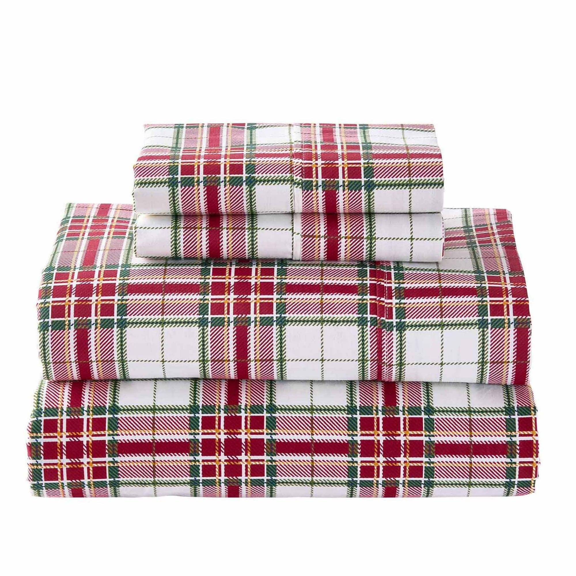 Better Homes & Gardens 4-Piece 300 Thread Count Red Plaid Sateen Sheet Set, Queen - ClubOn