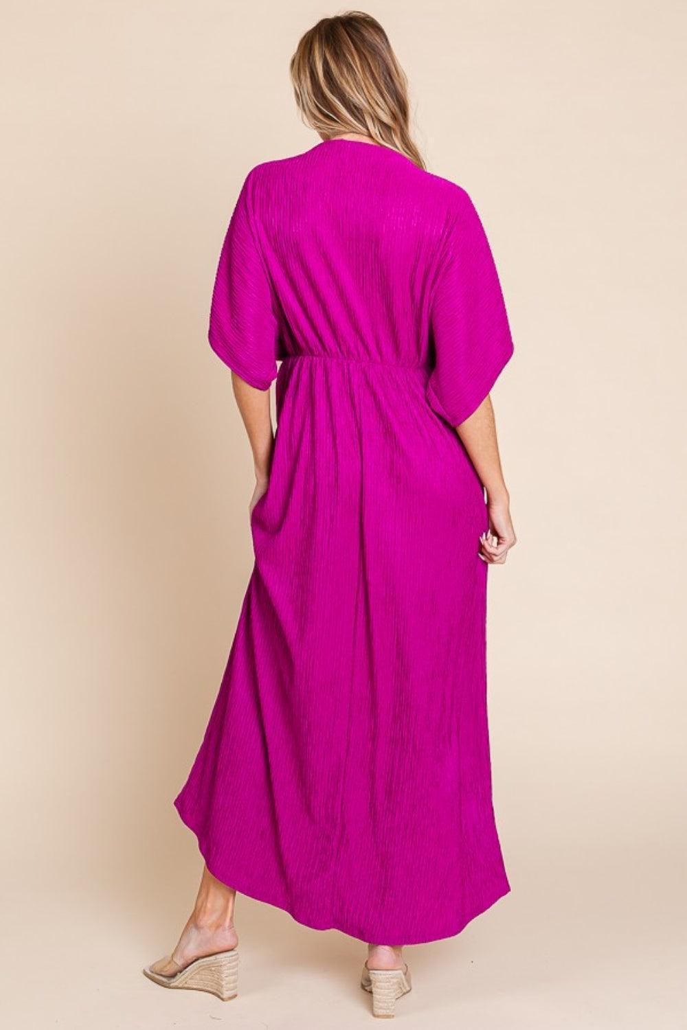 BOMBOM Surplice Maxi Dress with Pockets - ClubOn