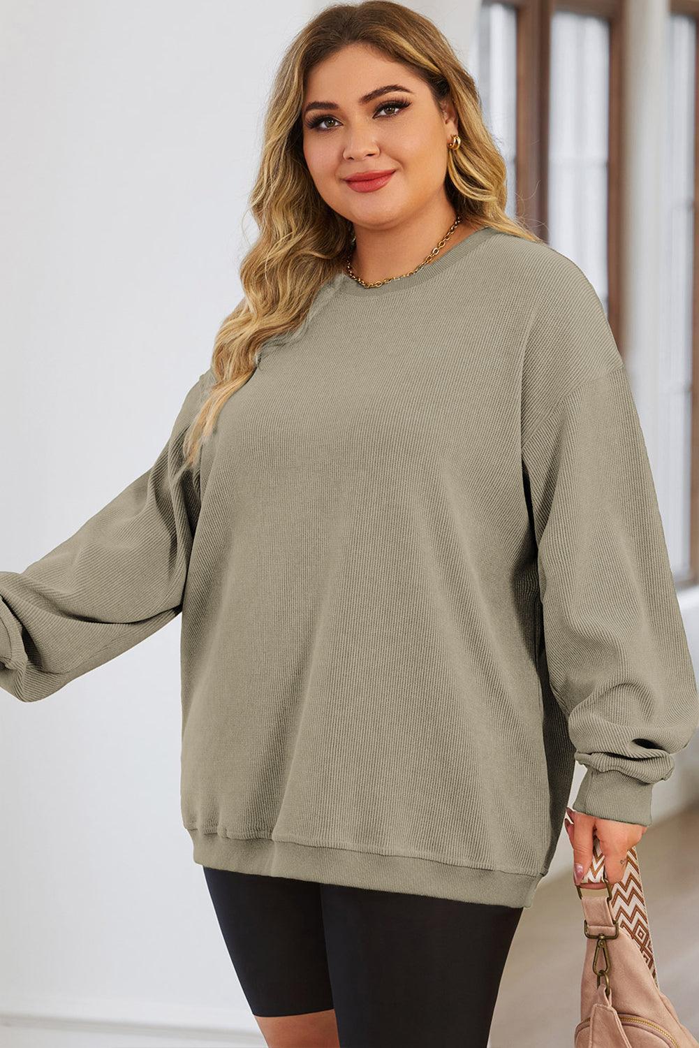 Plus Size Round Neck Dropped Shoulder Sweatshirt - ClubOn