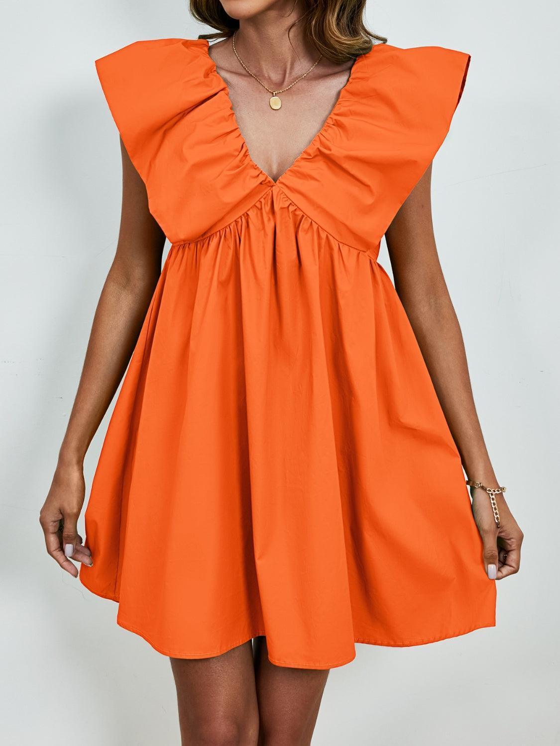 V-Neck Cap Sleeve Mini Dress - ClubOn