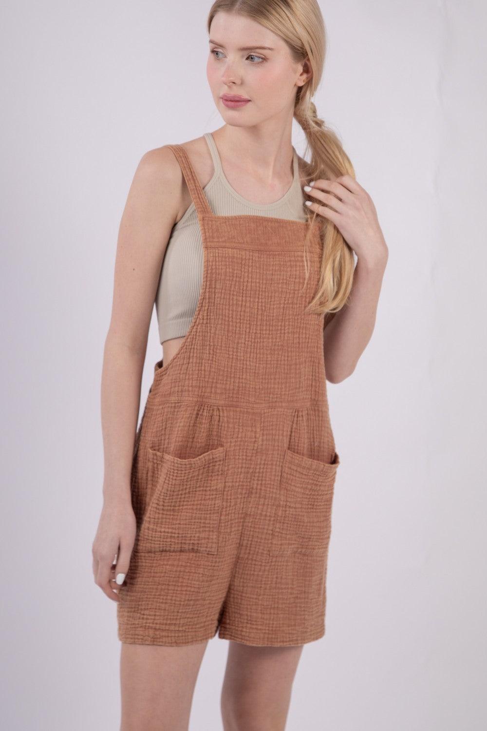 VERY J Sleeveless Double Gauze Overalls with Pockets - ClubOn