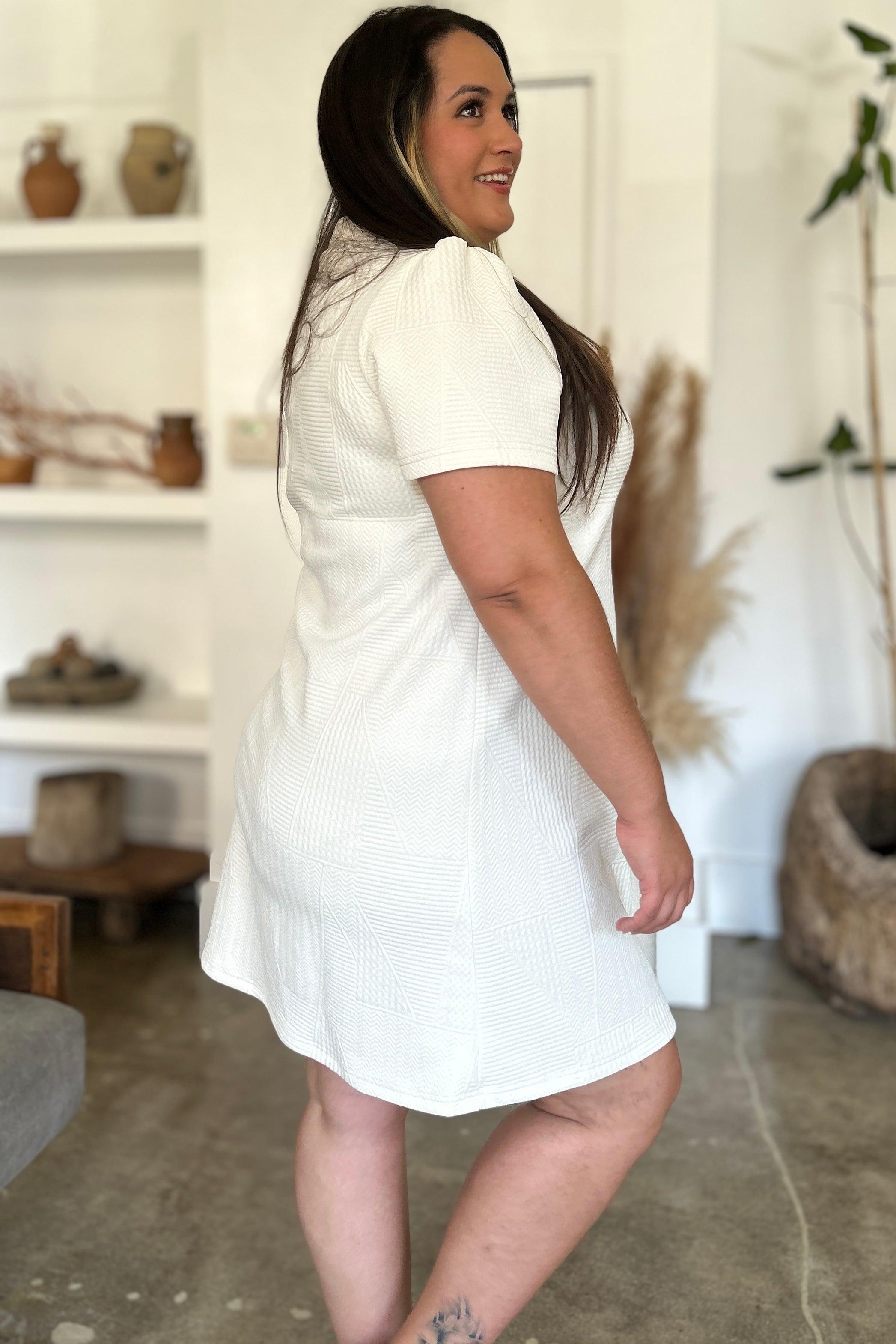 Double Take Full Size Texture Short Sleeve Dress - ClubOn