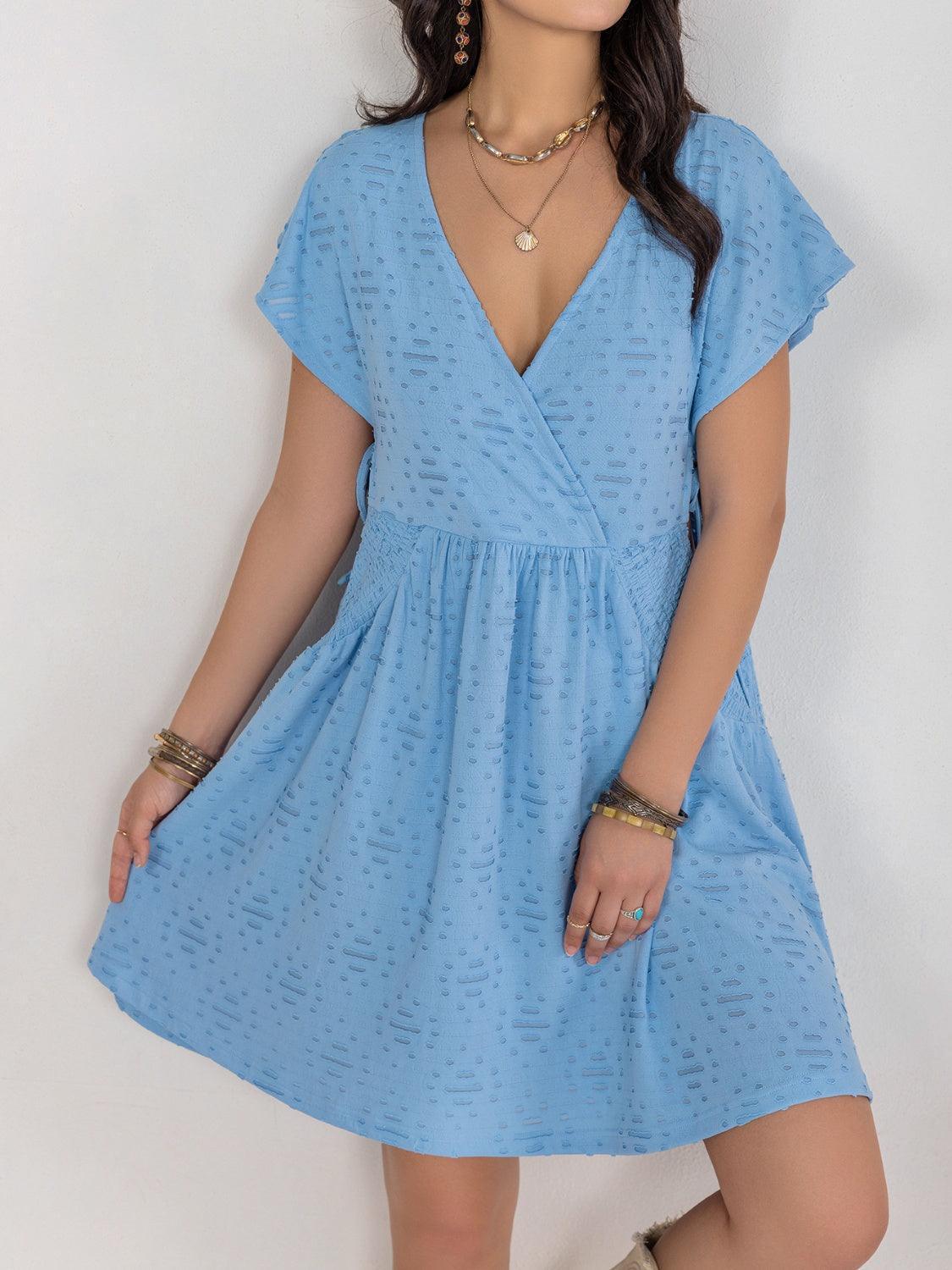Cutout Surplice Short Sleeve Dress - ClubOn