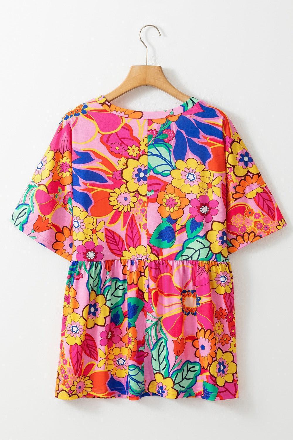 Plus Size Printed Round Neck Short Sleeve Top - ClubOn