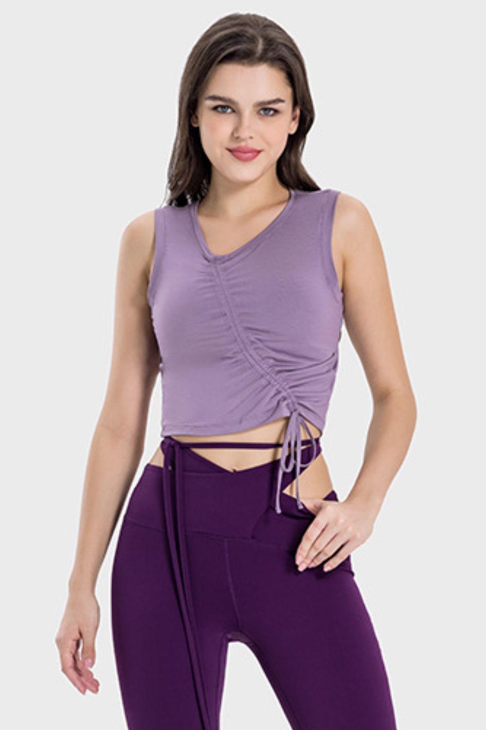 Millennia Drawstring Ruched Wide Strap Active Tank - ClubOn