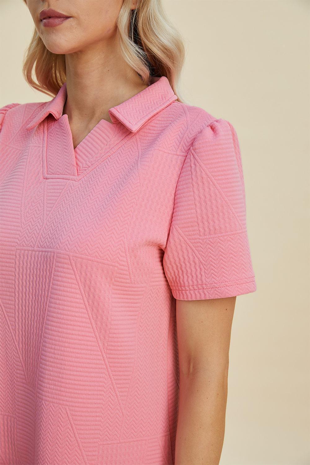 Double Take Full Size Texture Short Sleeve Dress - ClubOn