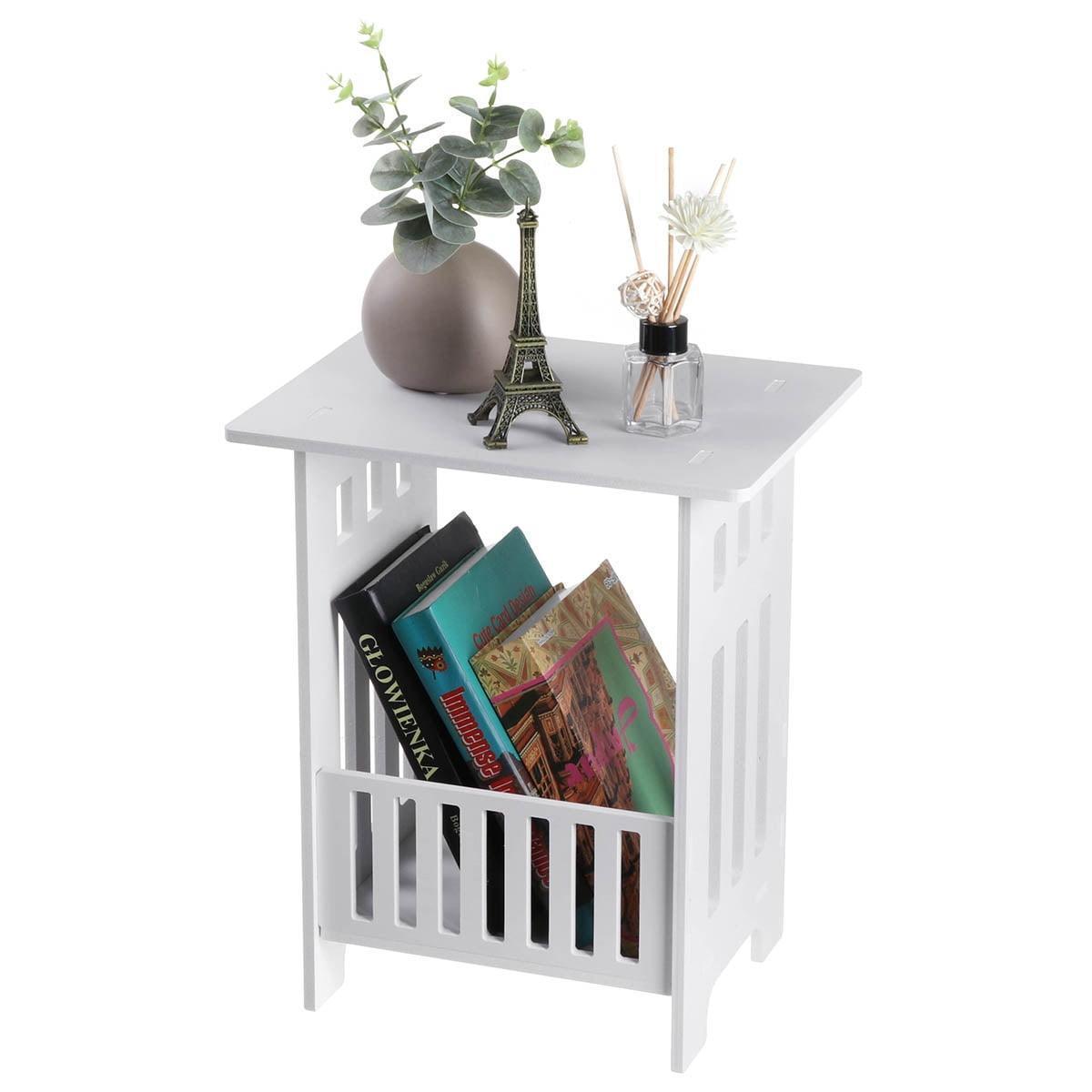 White Modern Bedside Table, Bedroom Nightstand, End Table, Plant Stand, Storage Rack Organizer - ClubOn